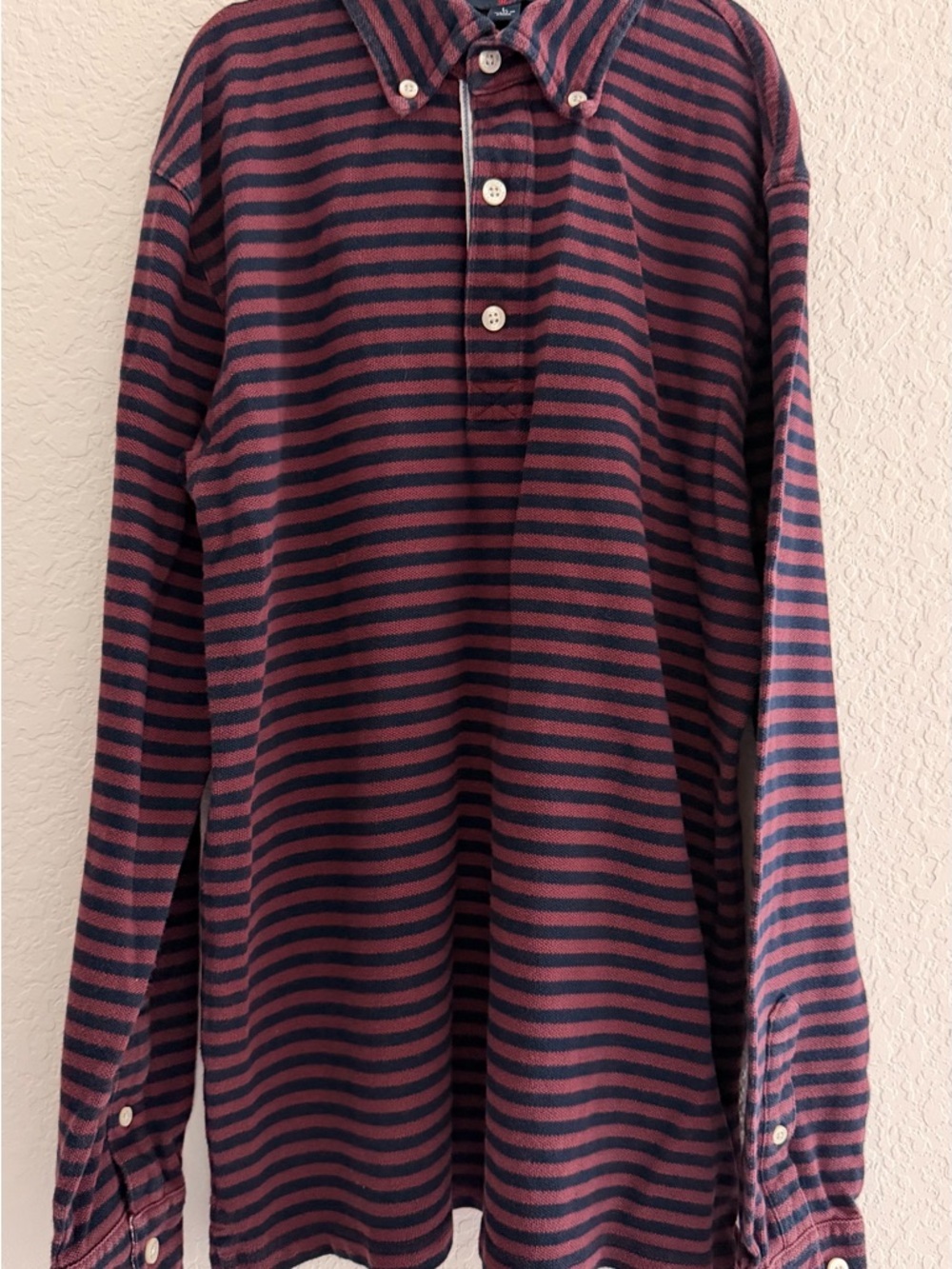 Brooks Brothers Striped Long-Sleeve Polo - Navy & Burgundy